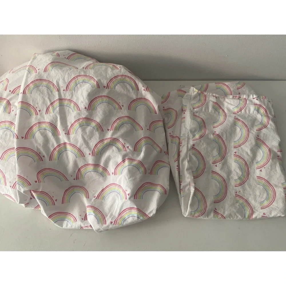 Pottery Barn Kids Rainbow Hearts TWIN Fitted Sheet & Standard Pillow Case